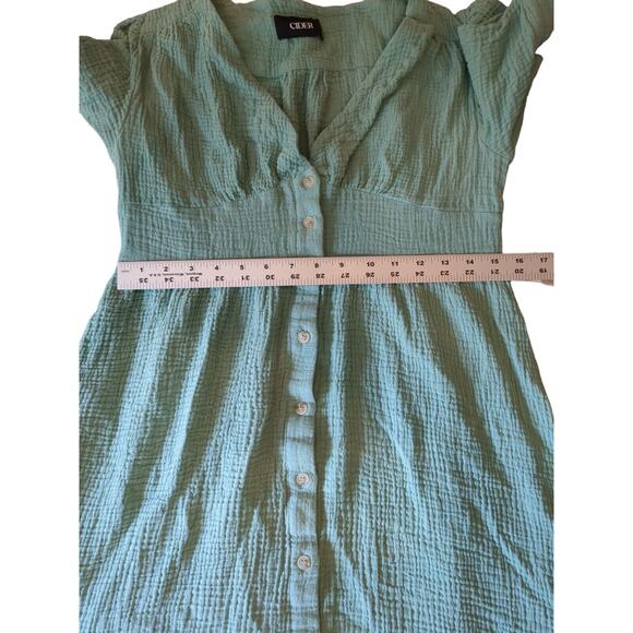 Cider Women M Green Smock Waist Knotted Sleeve Midi DRESS Medium l Deep V Neck - Picture 5 of 7